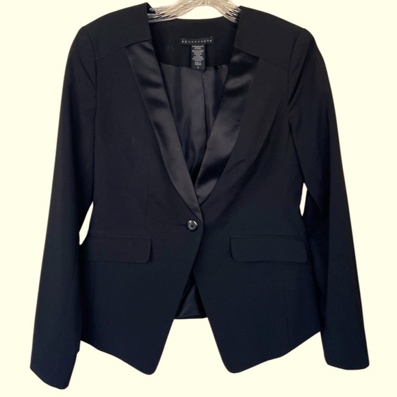 Apostrophe Deep Satin Lapel Fitted One Button Blazer Jacket | Black | Size 2 - Picture 1 of 7